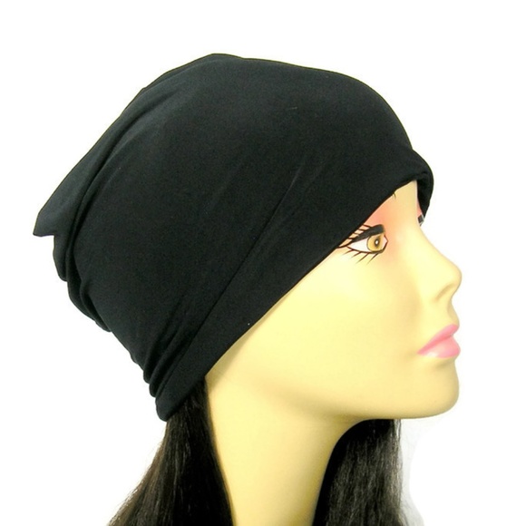 Black Lycra Slouch Hat Chef's Hat Helmet Liner - Picture 1 of 3
